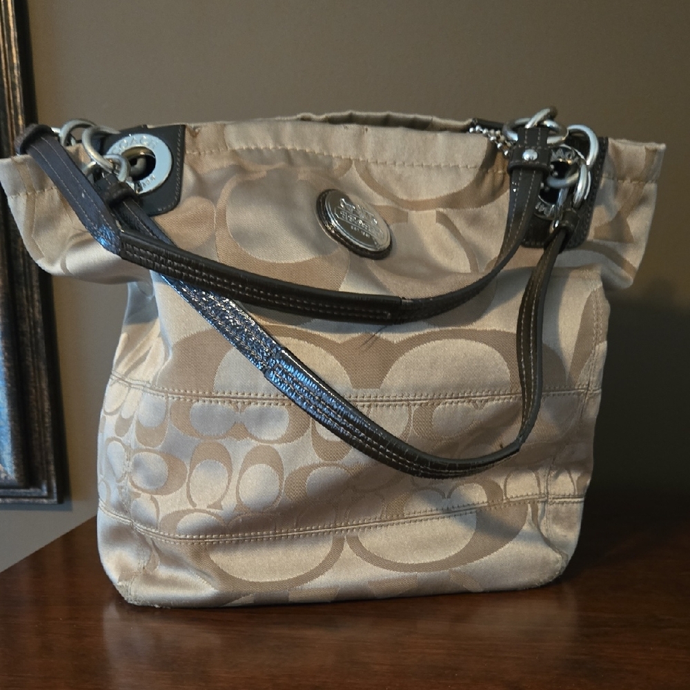Coach Tan Signature Print Shoulder Bag